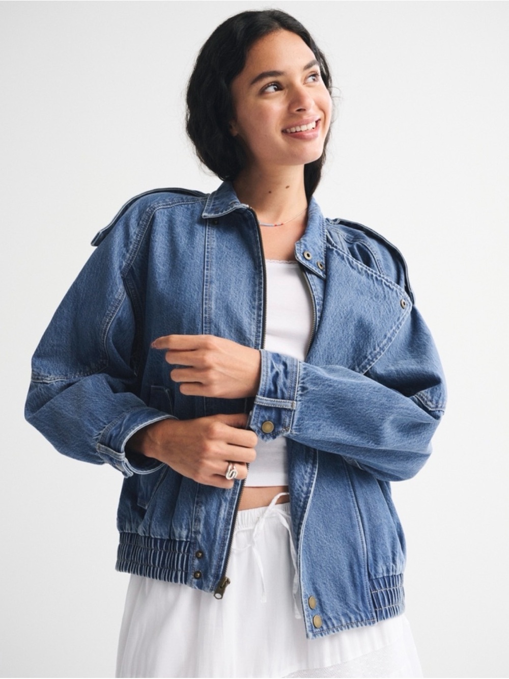 NWT A&F Relaxed DenimBomber Jacket - Picture 2 of 5